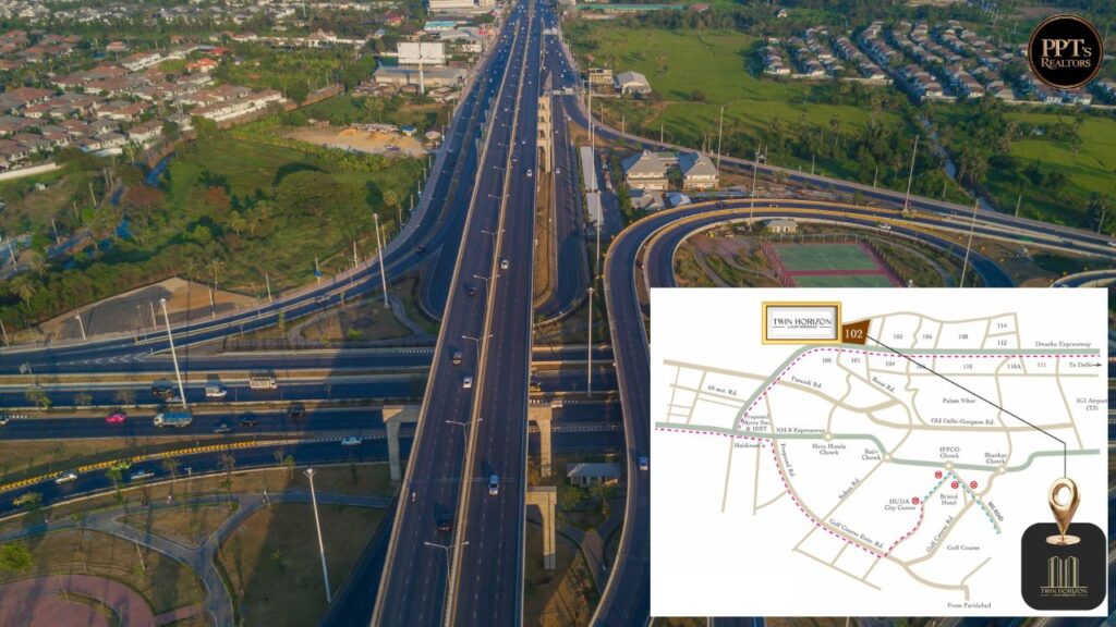 Location map showing HCBS Twin Horizon Sector 102 near Dwarka Expressway and IGI Airport